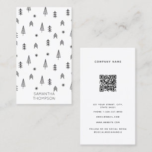 Minimale zwarte witte winterbos QR-code Visitekaartje