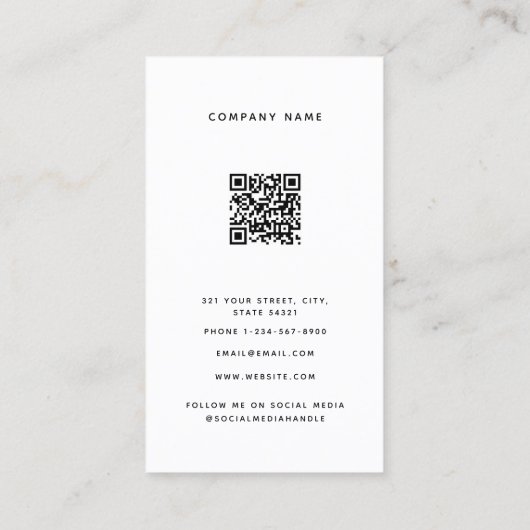 Minimale zwarte witte winterbos QR-code Visitekaartje (Achterkant)