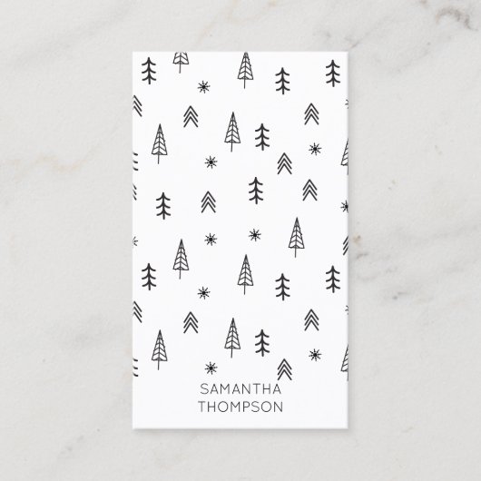Minimale zwarte witte winterbos QR-code Visitekaartje (Voorkant)