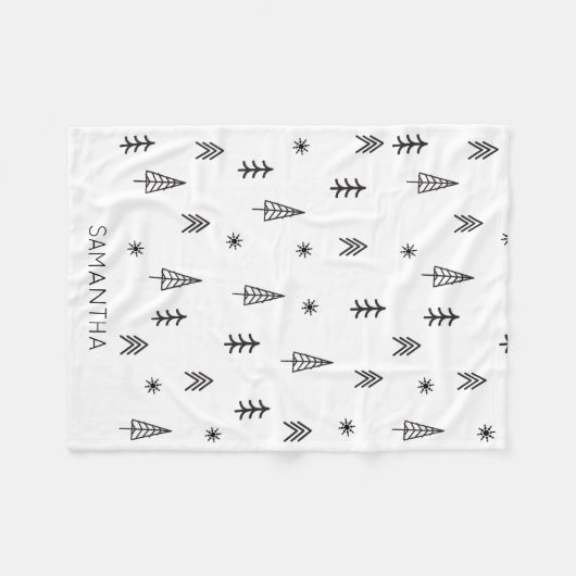 Minimale zwarte witte winterpatroontnaam fleece deken (Voorkant (Horizontaal))