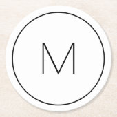 Minimale zwarte zwarte monogram Eenvoudige Letter Ronde Kartonnen Onderzetter (Voorkant)