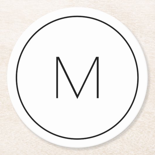 Minimale zwarte zwarte monogram Eenvoudige Letter Ronde Kartonnen Onderzetter (Voorkant)