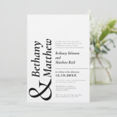 Minimale zwarte zwarte witte tekst bruiloft kaart (Staand voorkant)