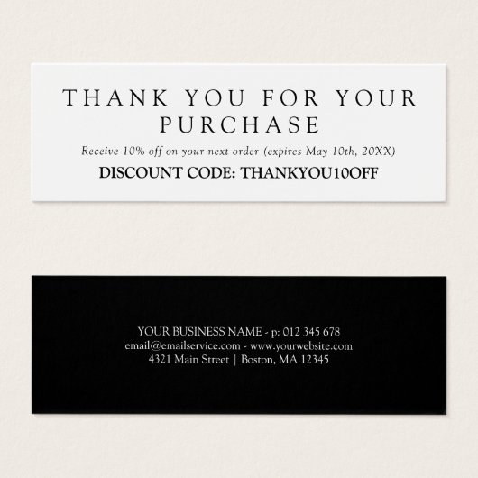 Minimale zwartwitkorting met codebon mini visitekaartjes (Voorkant /achterkant)