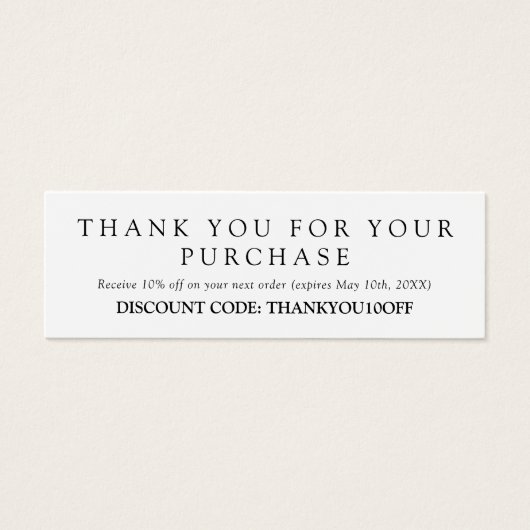 Minimale zwartwitkorting met codebon mini visitekaartjes (Voorkant)