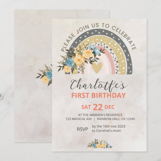 Minimali Pompas Grass Retro Rainbow Boho Birthday Kaart (Voorkant / Achterkant)