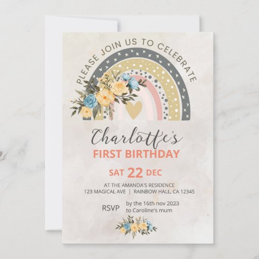 Minimali Pompas Grass Retro Rainbow Boho Birthday Kaart (Voorkant)