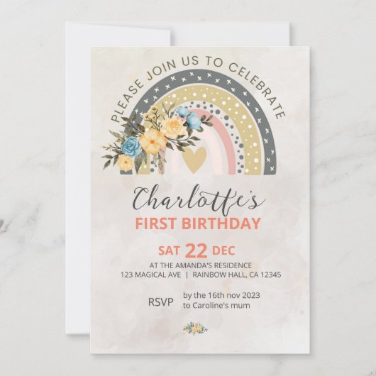 Minimali Pompas Grass Retro Rainbow Boho Birthday Kaart (Voorkant)