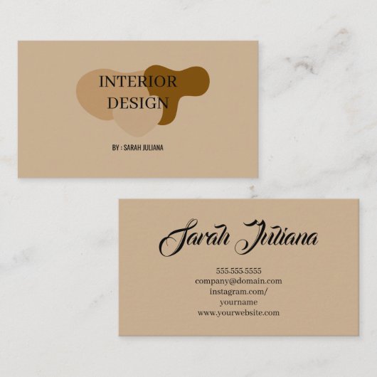 Minimalis Beige Interieurontwerp Visitekaartje (Voorkant / Achterkant)