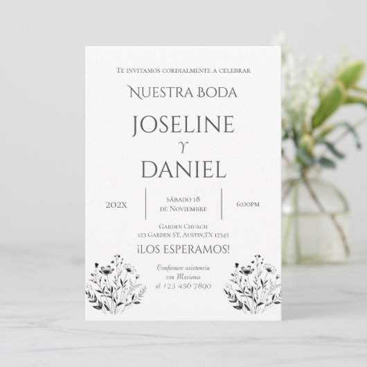 Minimalis Wedding Invitation in Spanish Kaart (Staand voorkant)