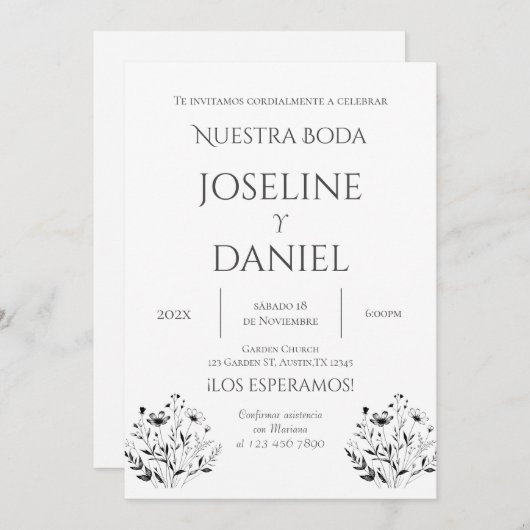 Minimalis Wedding Invitation in Spanish Kaart (Voorkant / Achterkant)