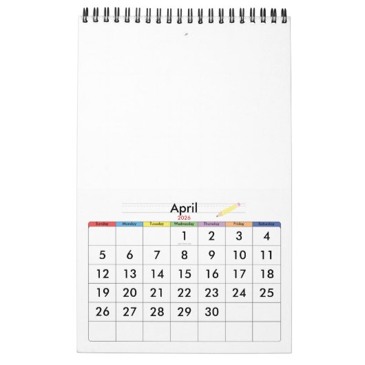 Minimalisatieschema, JAAR/GROOTTE/KLEUR/ONTWERP Kalender (Apr 2026)