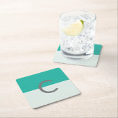 Minimalisator Blauwgroen Waterverf Monogram Kartonnen Onderzetters (Insitu)