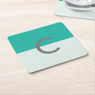 Minimalisator Blauwgroen Waterverf Monogram Kartonnen Onderzetters