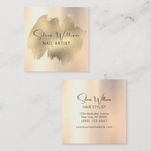 Minimalisator Elegant Brush Stroke Gold Champaign Vierkante Visitekaartje (Voorkant / Achterkant)