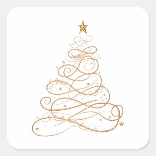 Minimalisator kerstboom met Gold Metallic Filigree Vierkante Sticker (Voorkant)