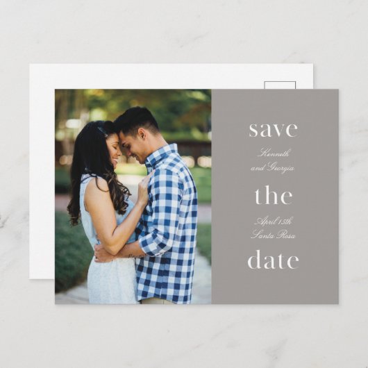 Minimalisator met gestapelde woorden slaat de datu briefkaart (Voorkant / Achterkant)