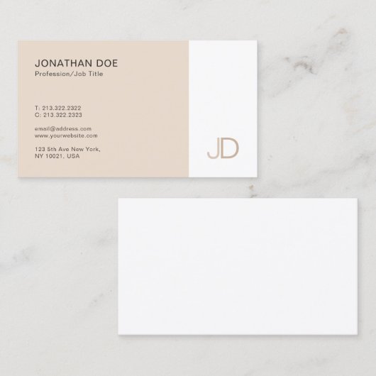 Minimalisator professionele Sjabloon monogram Visitekaartje (Voorkant / Achterkant)