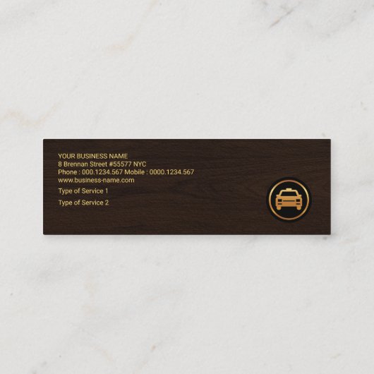 Minimalisator TAXI Chauffeur voor bruin hout Mini Visitekaartje (Achterkant)