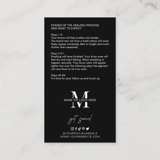 Minimalisator van de Ombre Powder Brows Aftercare  Visitekaartje (Achterkant)