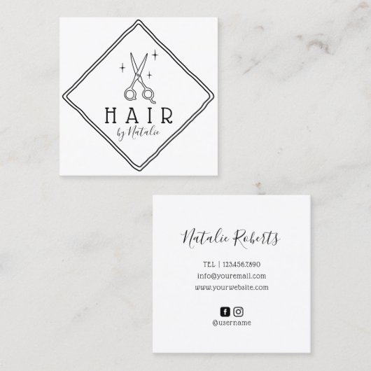 Minimalisator van Haarstylist met handtekeningen b Vierkante Visitekaartje (Voorkant / Achterkant)