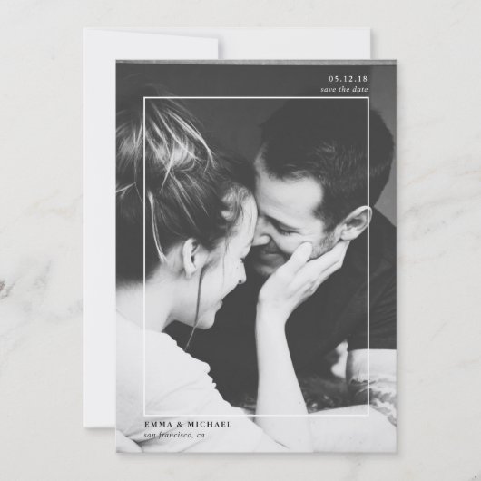 Minimalisator voor foto's zwart-wit save the date (Voorkant)