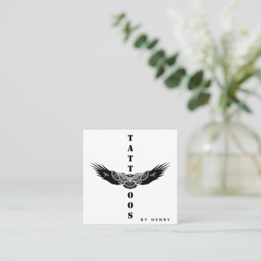 Minimalisator voor ornamental Eagle Bird Tattoo Vierkante Visitekaartje (Staand voorkant)