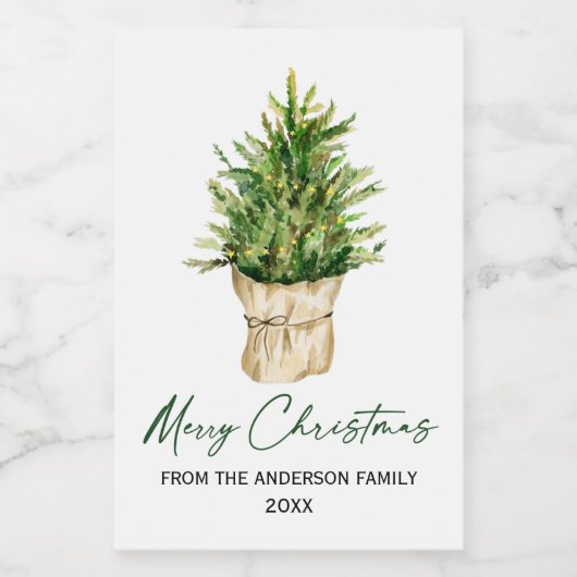 Minimalisator waterverf Tree Calligraphy Ink Scrip Wijn Etiket (Enkel label)