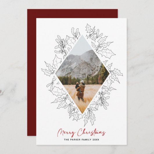 Minimalisator winterFloral | Kerstlijnfoto Feestdagenkaart (Voorkant / Achterkant)