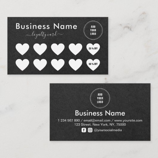Minimalisator zwart kraftpapier toevoegen sociale  klantenkaartje (Voorkant / Achterkant)