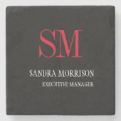 Minimalisator zwart-wit rood monogram stenen onderzetter (Voorkant)