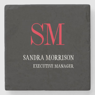 Minimalisator zwart-wit rood monogram stenen onderzetter