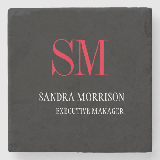 Minimalisator zwart-wit rood monogram stenen onderzetter (Voorkant)