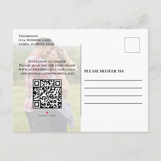 Minimaliseer de datumfoto opslaan | Website QR-cod Aankondigingskaart (Achterkant)