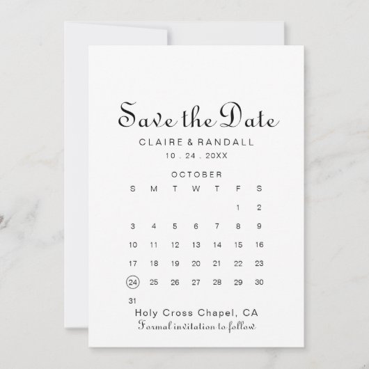 Minimaliseer de kalender van de Datum opslaan Save The Date (Voorkant)