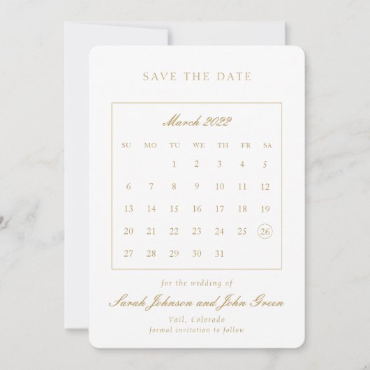 Minimaliseer de kalender van de Datum opslaan Save The Date (Voorkant)