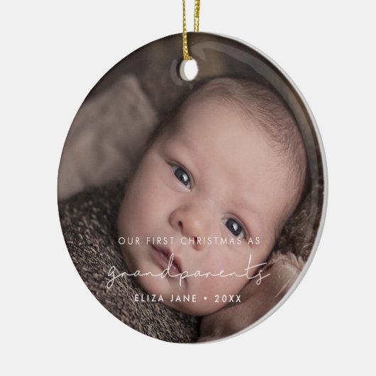 Minimaliseer onze eerste kerst als grootouders keramisch ornament (Links)