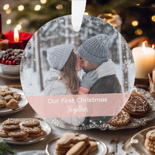 Minimaliseer onze eerste Kerstmis samen 2 foto's Ornament