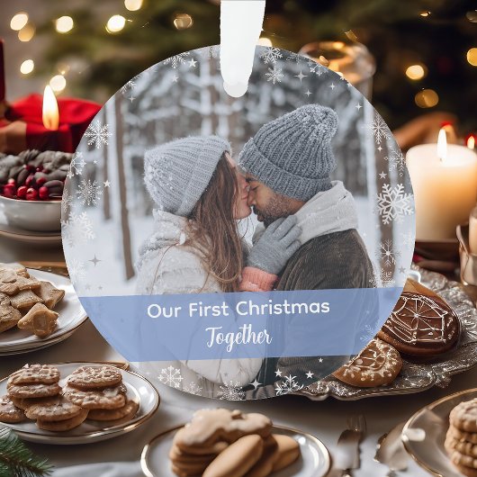 Minimaliseer onze eerste Kerstmis samen 2 foto's Ornament