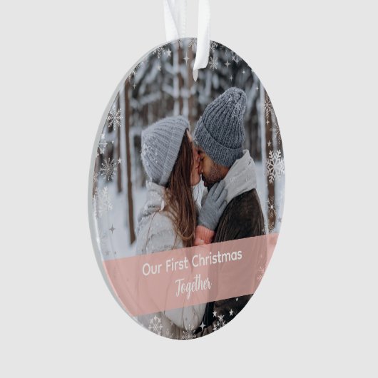 Minimaliseer onze eerste Kerstmis samen 2 foto's Ornament (voorkant)