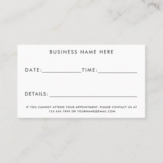 Minimaliseer uw bedrijfsnaam voor uw volgende afsp afsprakenkaartje (Achterkant)