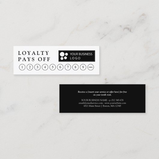 Minimaliseer uw Logo loyaliteit punch Kaart Klantenkaartje (Voorkant / Achterkant)