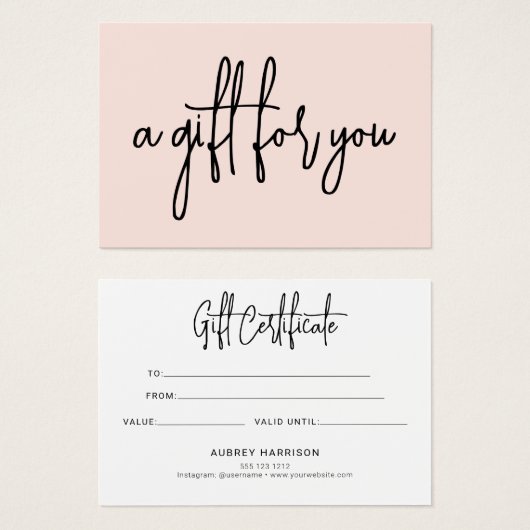 Minimaliserend Blush roze cadeaucertificaat voor s Visitekaartje (Voorkant /achterkant)