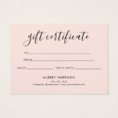 Minimaliserend Blush roze cadeaucertificaat voor s Visitekaartje (Achterkant)