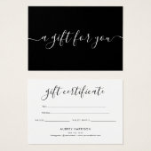 Minimaliserend zwart Script-cadeaucertificaat Visitekaartje (Voorkant /achterkant)