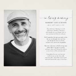 Minimaliserende begrafenis Memorial Prayer Photo C Visitekaartje