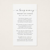 Minimaliserende begrafenis Memorial Prayer Photo C Visitekaartje (Achterkant)