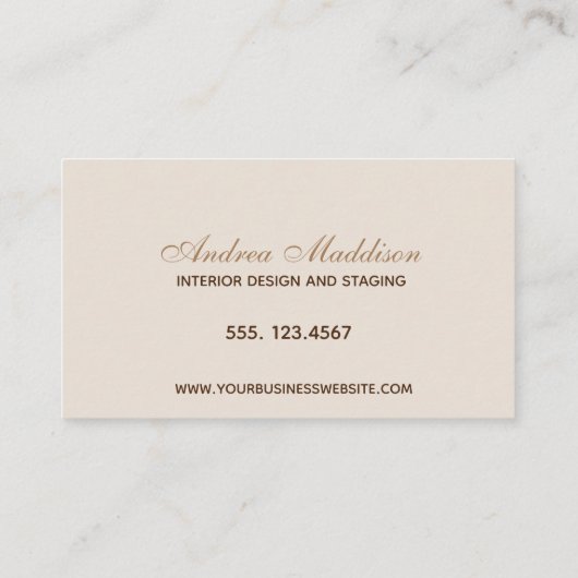 Minimaliserende Beige Home Interior Designer Decor Visitekaartje (Achterkant)
