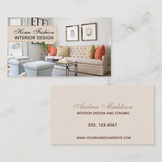 Minimaliserende Beige Home Interior Designer Decor Visitekaartje (Voorkant / Achterkant)