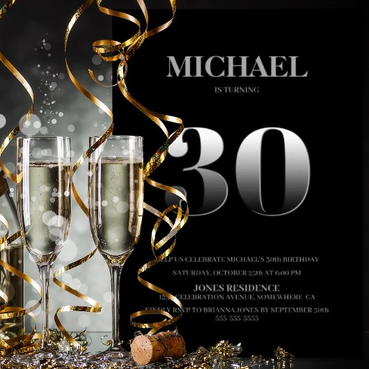 Minimaliserende Black en Silver 30th Birthday Part Kaart